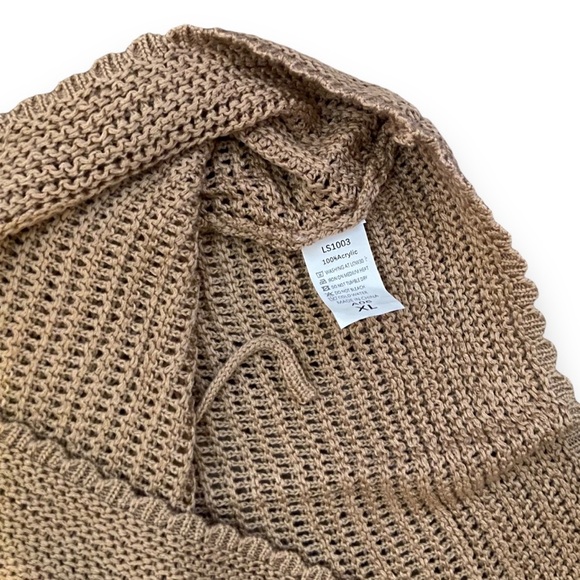 NWT Crochet Long Sleeve Side Cutouts Mini Dress Swim Cover Up Tan XL Large - Picture 5 of 5